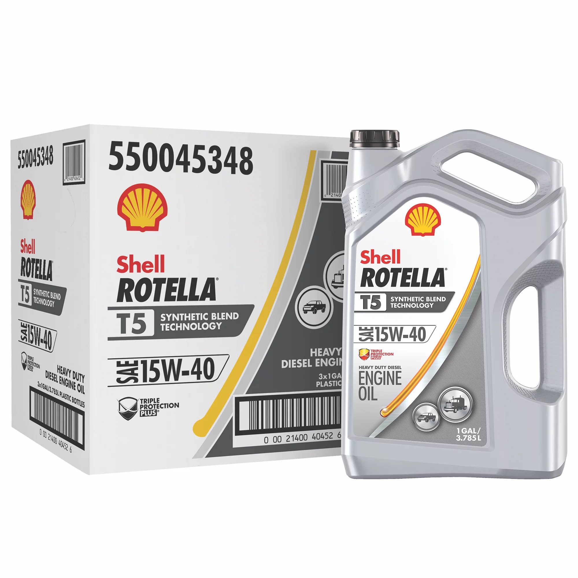 (3 pack) Shell Rotella T5 Synthetic Blend 15W-40 Diesel Engine Oil， 1 Gallon， 3-Pack Case