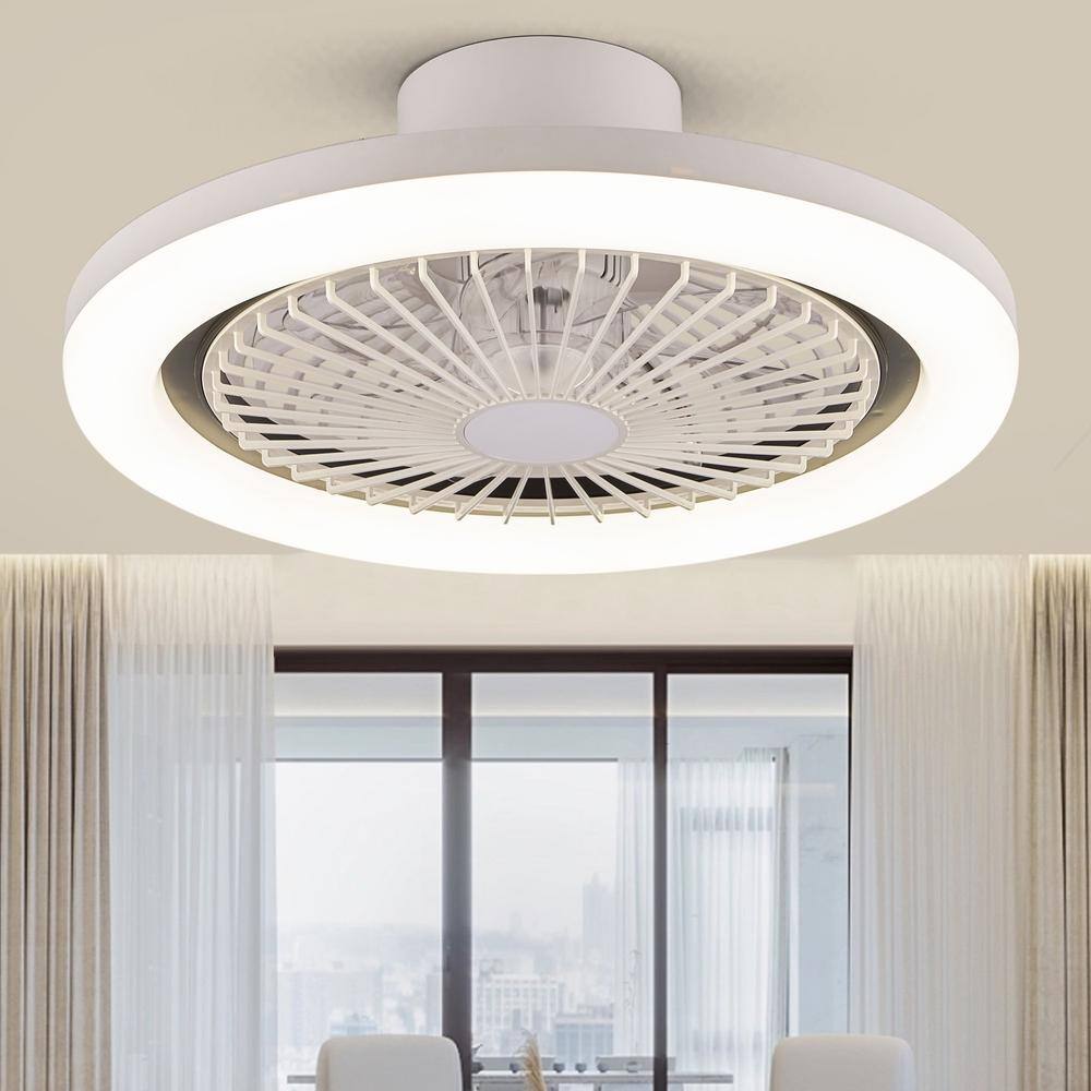 FANNEHONNE Lidia 20 in. Integrated LED White Flush Mount Ceiling Fan with Light and Remote Control for Small Room CA000088628