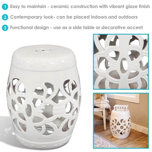 Sunnydaze Knotted Quatrefoil Decorative Ceramic Garden Stool