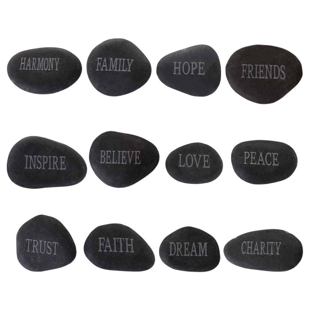 PinkSheep 12Pcs Inspirational Faith Stones Landscape Rocks with Engraved Words River Stones Gift for Valentine's Day