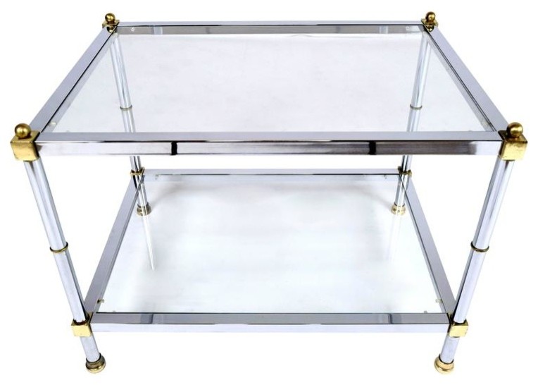 Consigned Vintage Mid Century Modern Chrome and Brass Side Table   Transitional   Side Tables And End Tables   by Castle Antiques  Houzz