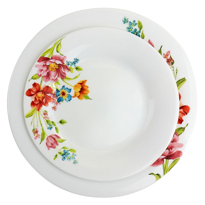 Gibson Ultra Blooming Rose 12 Piece Tempered Opal Glass Dinnerware Set