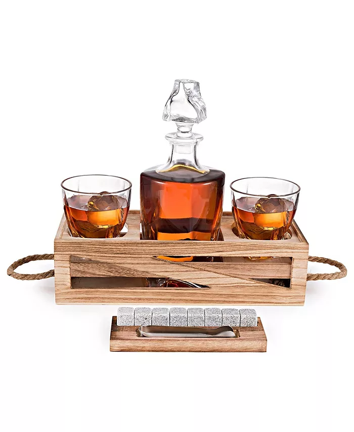 Bezrat Whiskey Decanter and Cigar Glass Gift Set 14 Piece