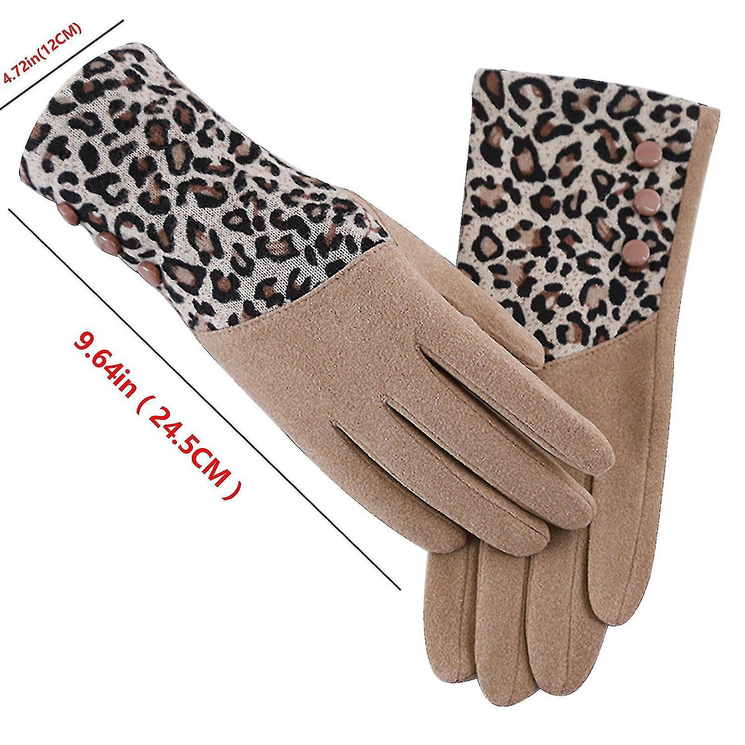 Women's Leopard Gloves with Fleece T-Screen for Index Finger