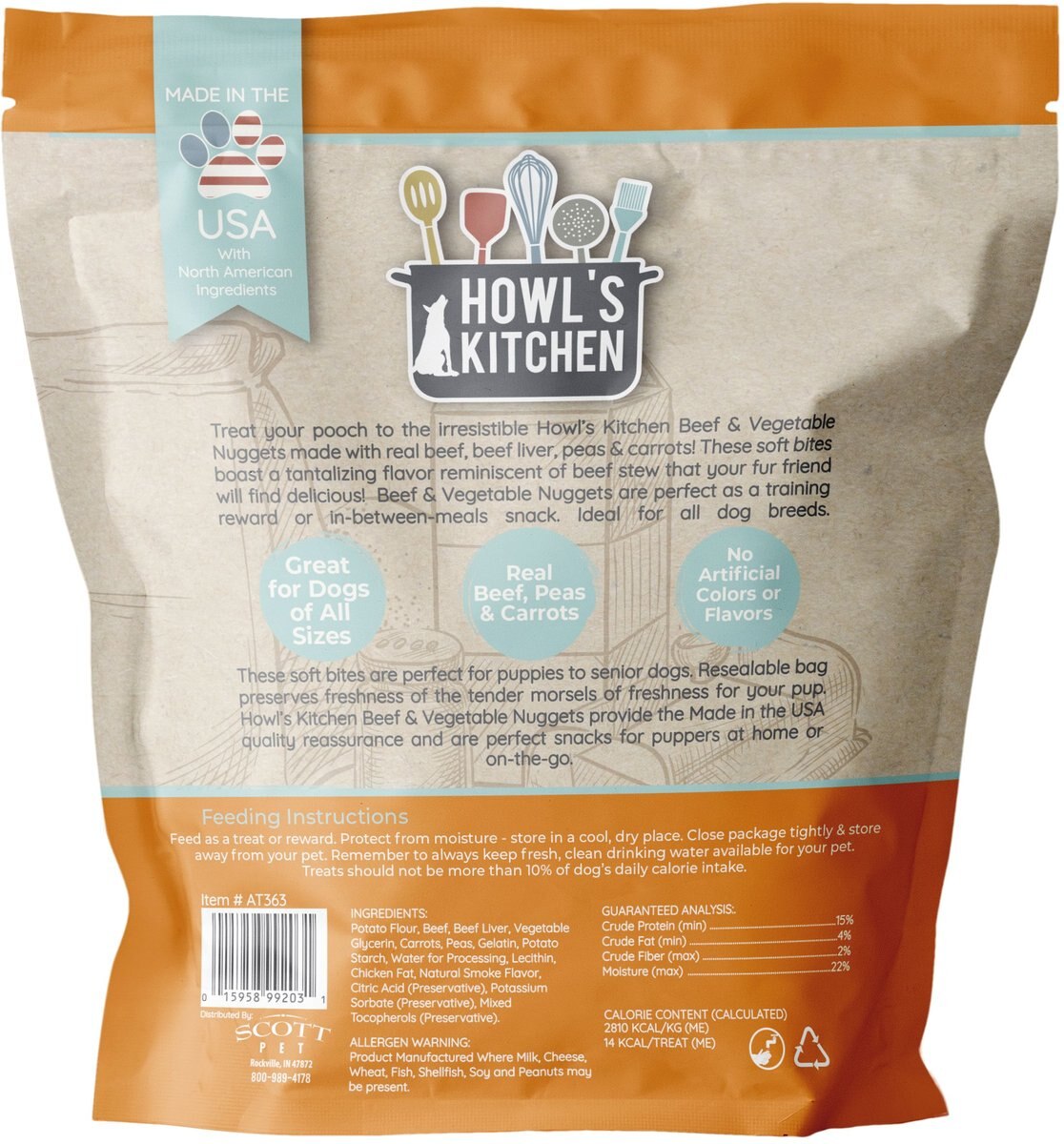 Howl's Kitchen Beef and Vegetable Dog Soft Chew Treat， 6-oz bag