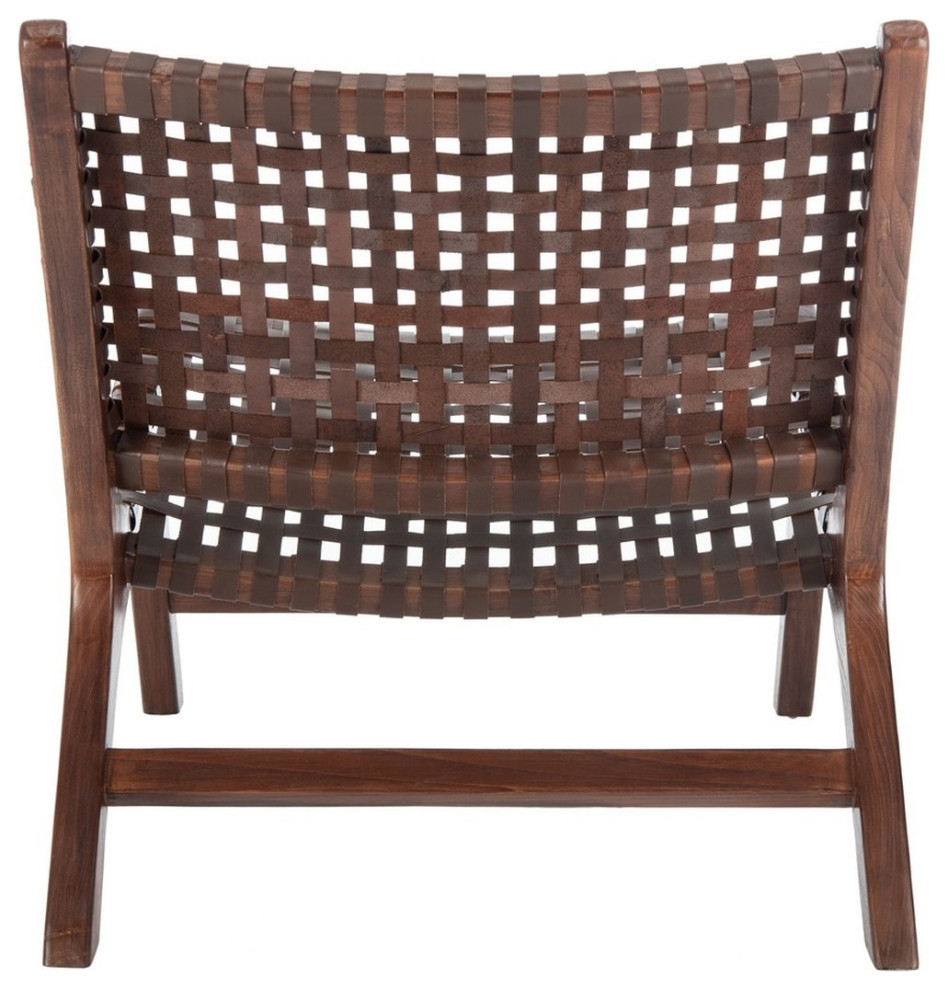 Lana Leather Woven Arm Chair Brown   Midcentury   Armchairs And Accent Chairs   by Peachtree Fine Furniture  Houzz