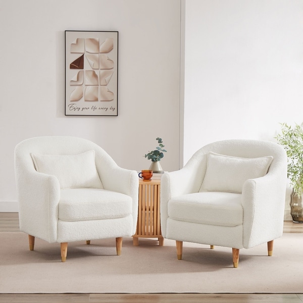 VANOMi 28.34''W Set Of 2 Accent Armchair， Velvet Barrel Chair with Solid Wood Legs