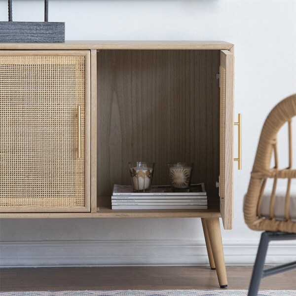 Dresser Storage Cabinet with Natural Rattan Decorated Door - - 37834884