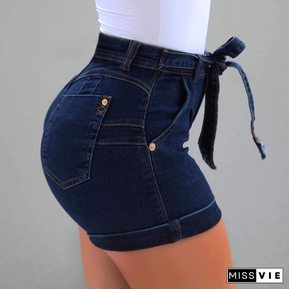 New Plus Size S-5XL Slim Fit Casual Classic Shorts Jeans Summer Sexy Women's Fashion High Waist Washed Denim Shorts