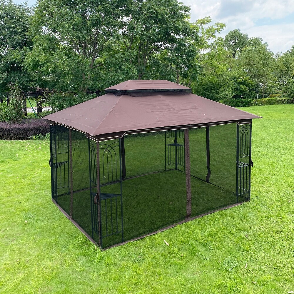 13x10 Outdoor Patio Gazebo Canopy Tent with Ventilated Double Roof and Mosquito Net with Detachable Mesh Screen on  Sides