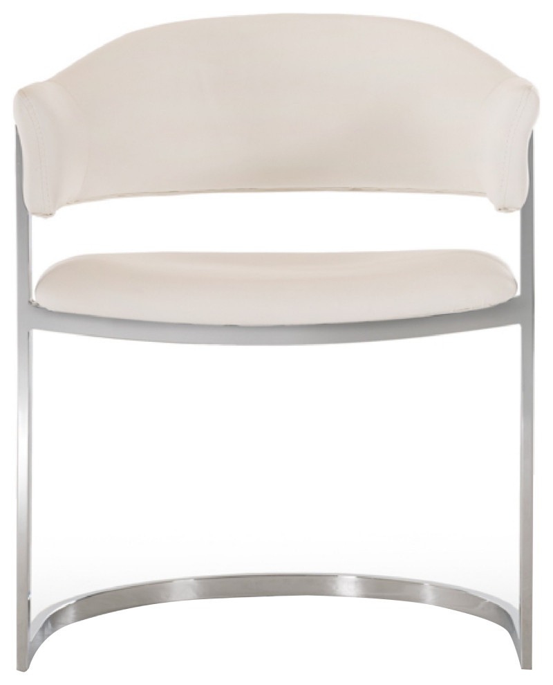 Benzara BM273072 Dining Chair  Metal Cantilever Base  White Faux Leather  Chrome   Contemporary   Dining Chairs   by VirVentures  Houzz