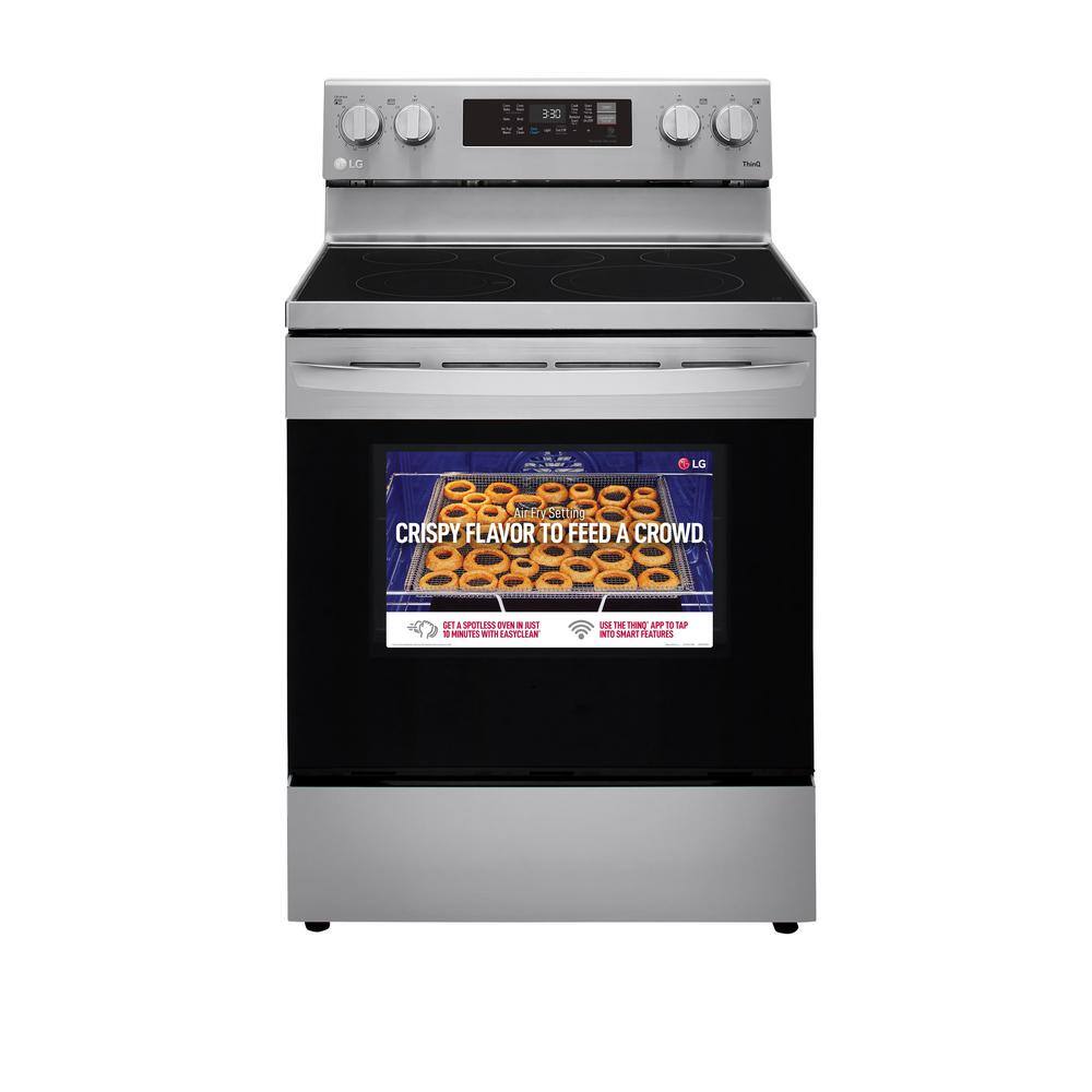 LG 30 in. 6.3 cu. ft. Smart Wi-Fi Enabled Fan Convection Electric Range Oven with AirFry and EasyClean in. Stainless Steel LREL6323S