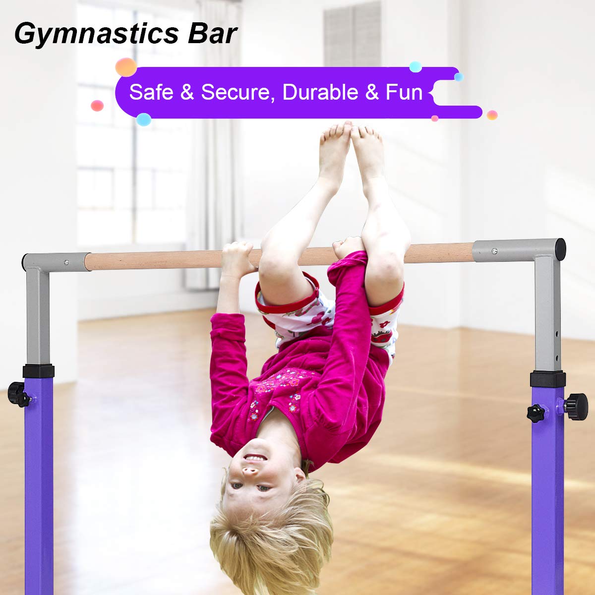 Costzon Junior Training Bar with 4 ft Gymnastics Mat, 3' to 5' Height Adjustable 1-4 Levels Exercise Kip Bar w/Double Locking Mechanism