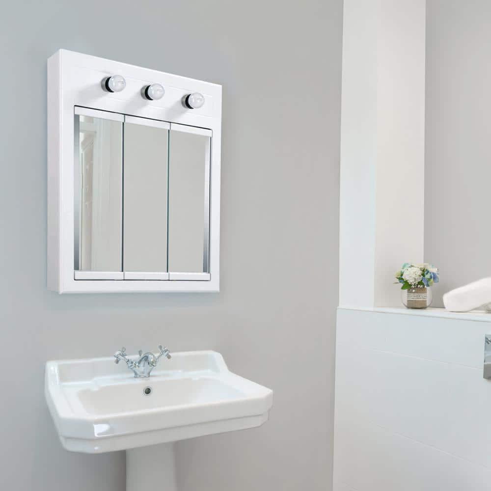 Design House Concord 24 in W White 3Light TriView SurfaceMount Bathroom Medicine Cabinet Mirror