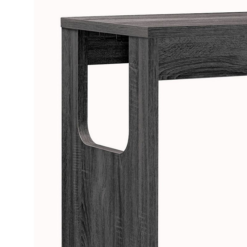 Transitional Style Wooden Bar Table with 3 Tier Side Shelves， Gray