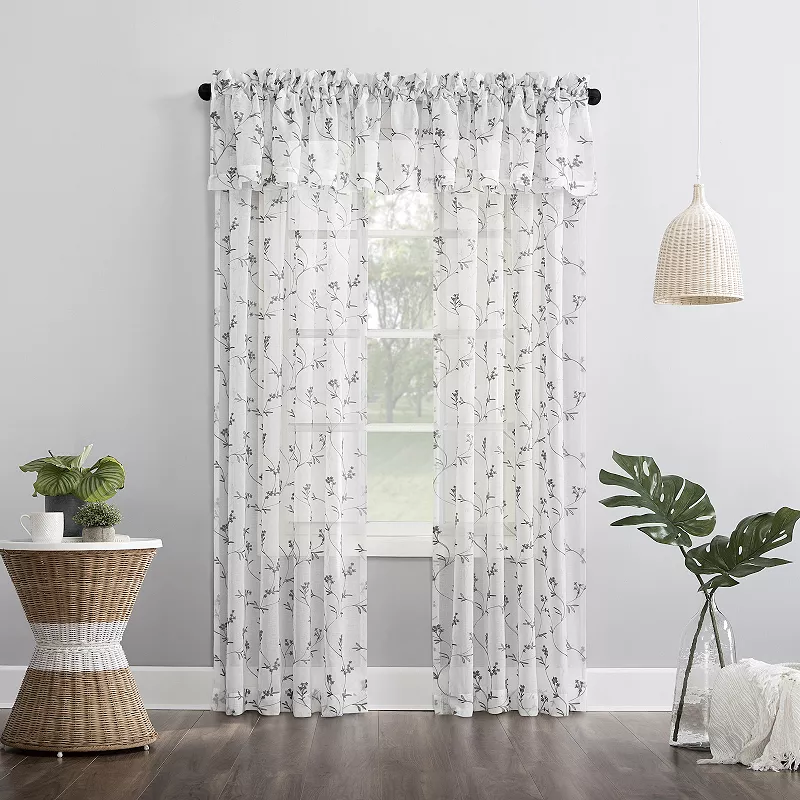 No. 918 Delia Embroidered Floral Sheer Rod Pocket Window Curtain