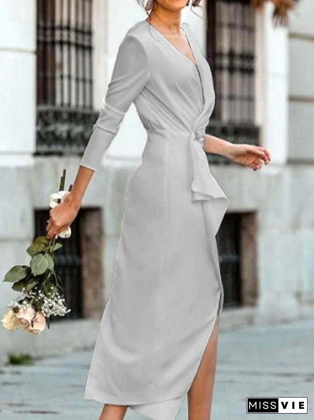 Women'S Dresses Temperament V-Neck Long Sleeve Dress