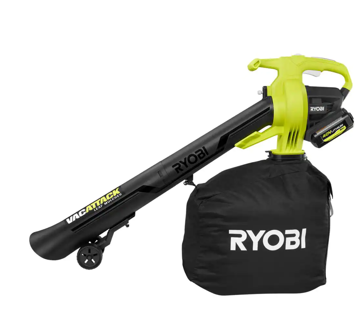 RYOBI RY40451 40V Vac Attack Cordless Leaf Vacuum/Mulcher with 5.0 Ah Battery and Charger