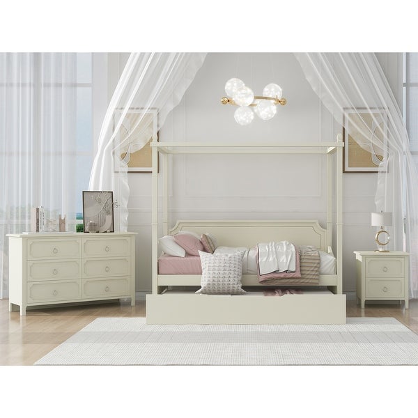 3 Pieces Bedroom Sets Milky White Twin Size Canopy Daybed - - 37310583