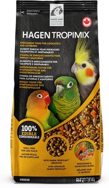 Tropimix Peanut Flavored Lovebird and Cockatiel Bird Food， 2-lb bag