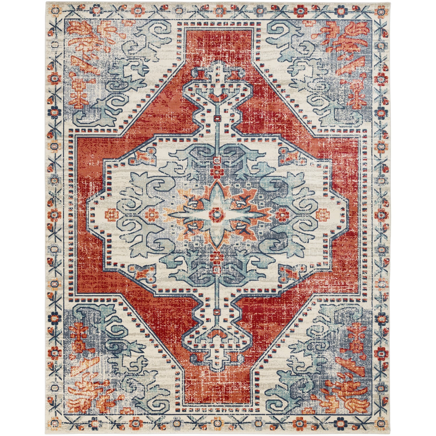 Bohemian Rug in Bright Red & Beige