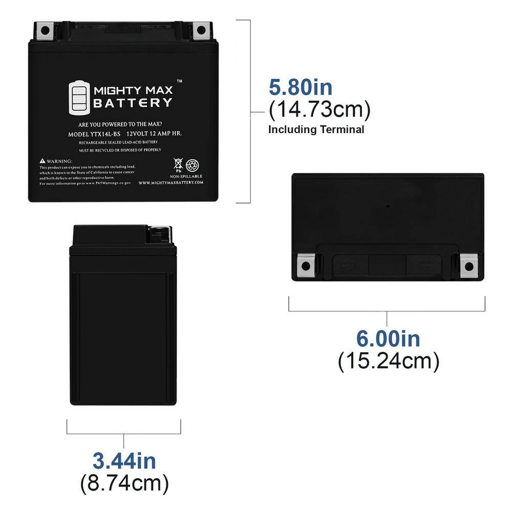 MIGHTY MAX BATTERY YTX14L-BS Battery for Harley-Davidson 1200CC XL XLH (Sportster) 2007 MAX3485574