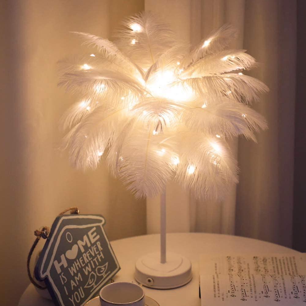 Feather Table Lamp， Feather Lampshade Led Night Lamp Table Night Lights