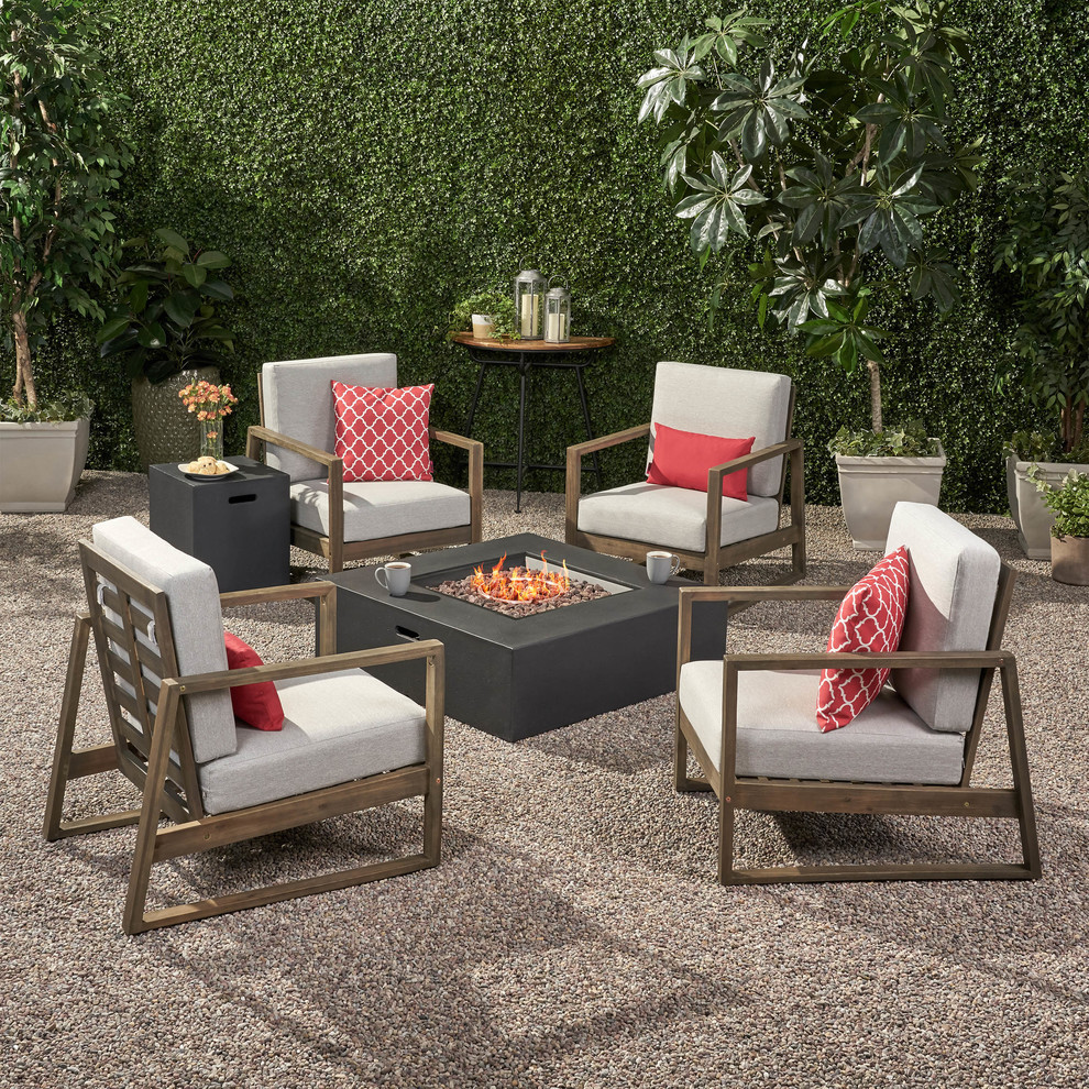 Tiffin Outdoor 4 Seater Set With Fire Pit   Transitional   Outdoor Lounge Sets   by GDFStudio  Houzz