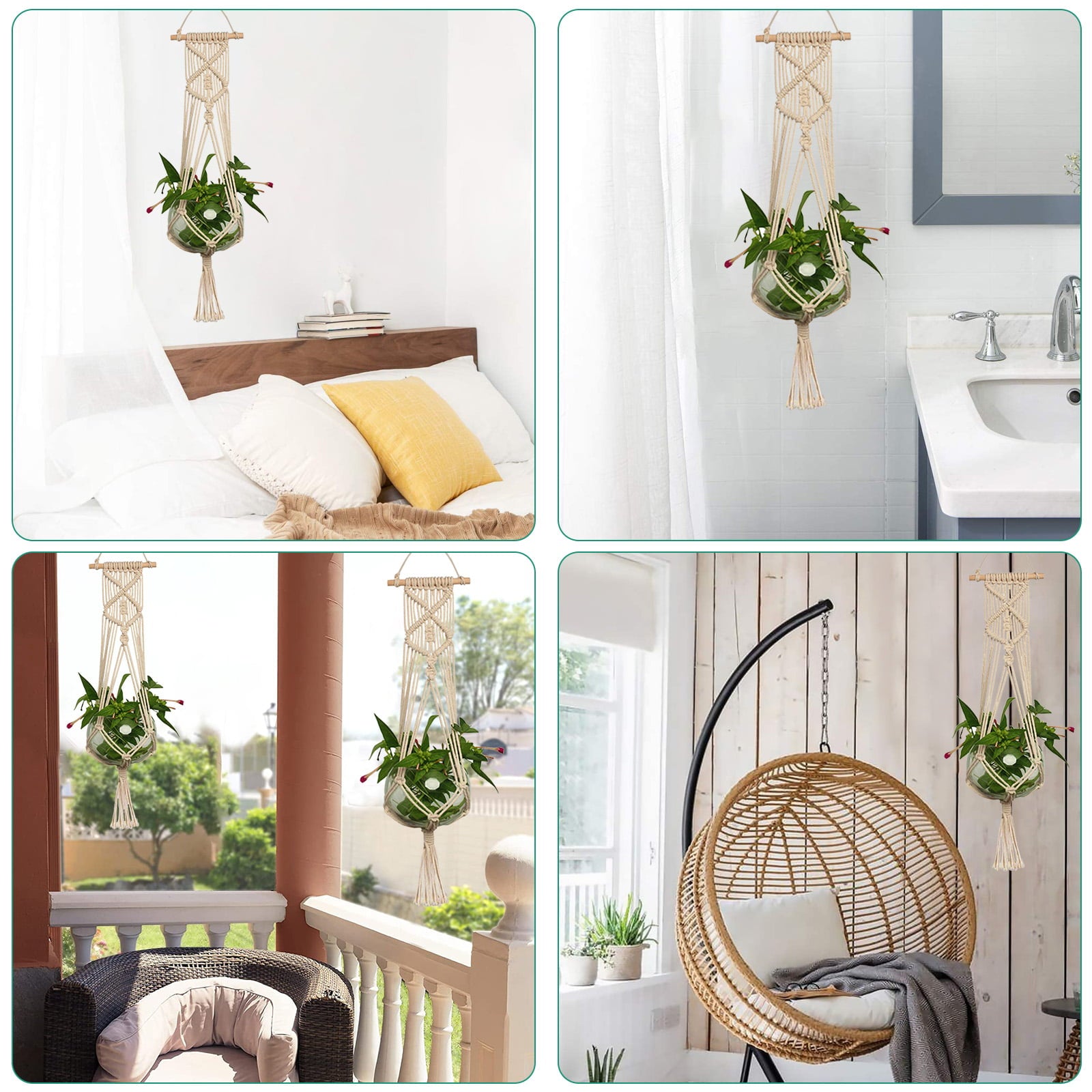 2pcs Macrame Plant Hangers, EEEkit Indoor Outdoor Hanging Planter Baskets, Decorative Flower Pot Holder Stands for Plant, Boho Home Decor, Jute Cotton Rope Braided Craft, 37inch