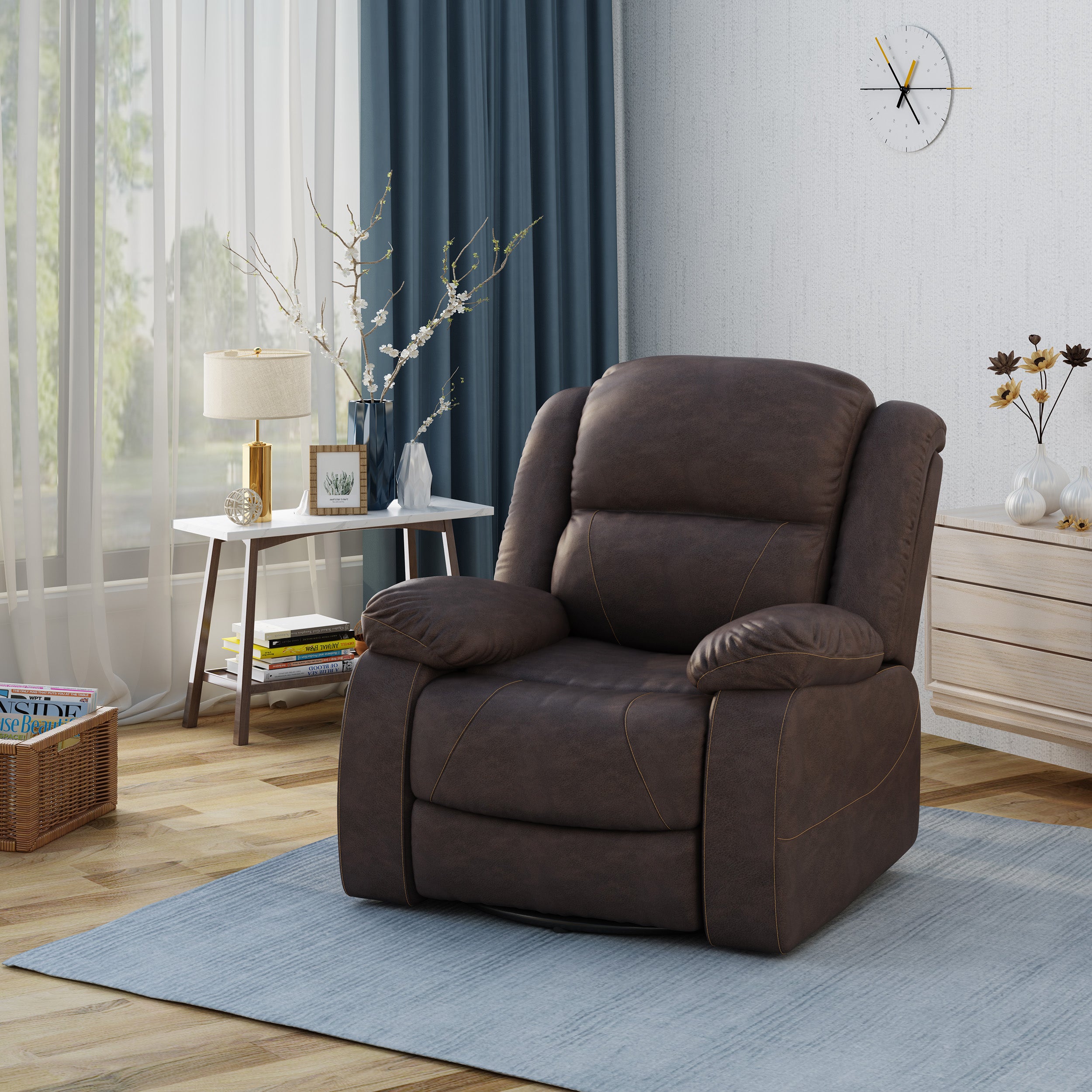 Flora Classic Tufted Leather Swivel Recliner, Dark Brown