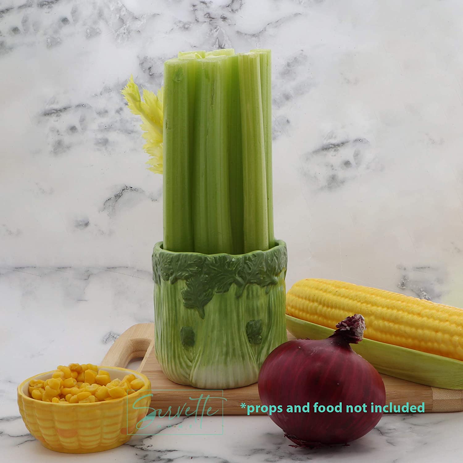 Vegetable Themed Ceramic Serving Bowl Celery Stick Holder - Celery