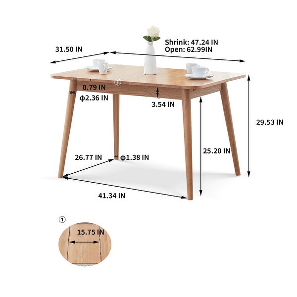 3-Piece Sets Natural Solid Oak Round Corner Telescopic Table