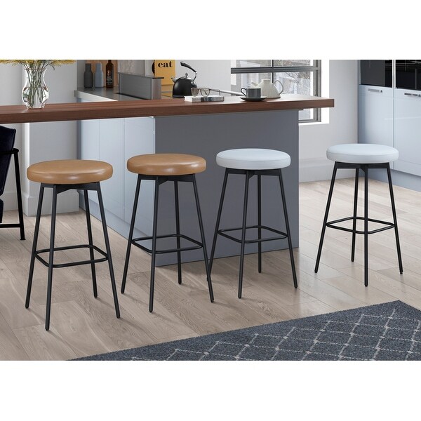 LuXeo Doheny Black Steel Legs Swivel Barstool (Set of 2) - N/A