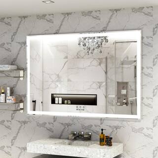 60 in. W x 40 in. H H Large Rectangular Aluminum Framed LED Lighted Wall Mounted Bathroom Vanity Mirror in Silver W7084wmq1577