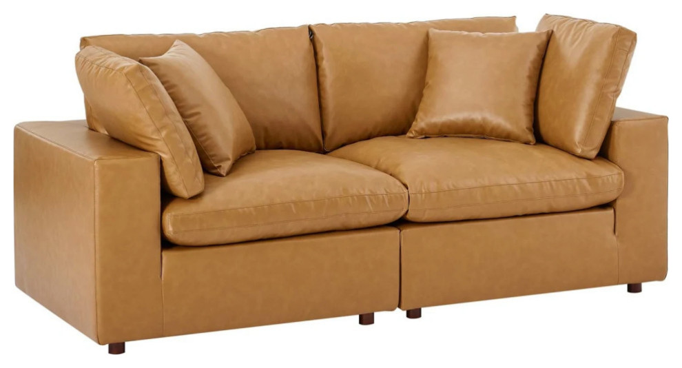 Milan Tan Down Filled Overstuffed Vegan Leather Loveseat   Contemporary   Loveseats   by V.S.D Furniture  Houzz