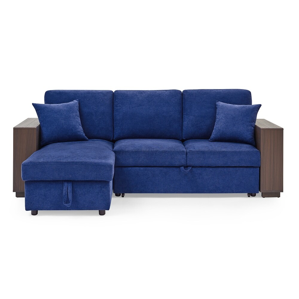 Linen Fabric Sectional Sofa with Reversible Chaise and Pull Out Bed   88\