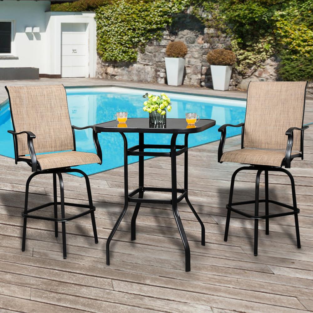 Winado 51in Outdoor bar High Bistro，3 Piece Patio Bar Set w/ Glss Table Top