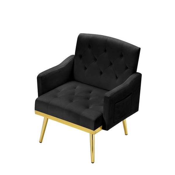 Accent Chair Tufted Armchair， Velvet Fabric Upholstery Accent Chairs with Metal Legs