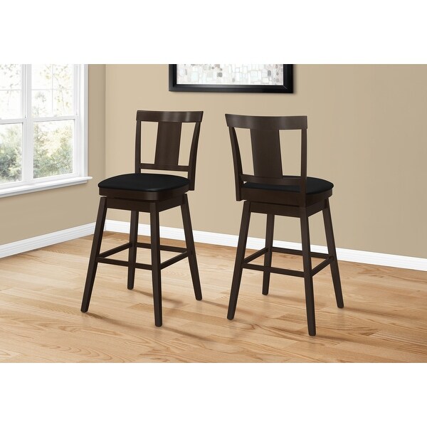 Bar Stool， Set Of 2， Swivel， Bar Height， Wood， Pu Leather Look， Transitional - 19.75