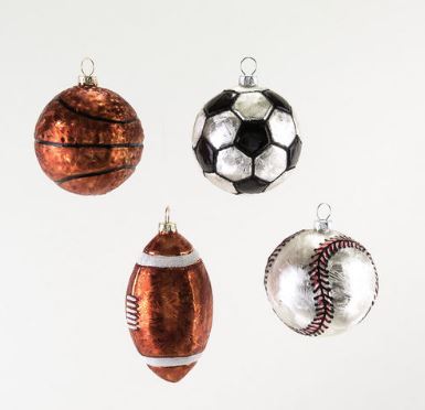 3.2 -4.5 Sports Balls Glass Ornament Set Of 4