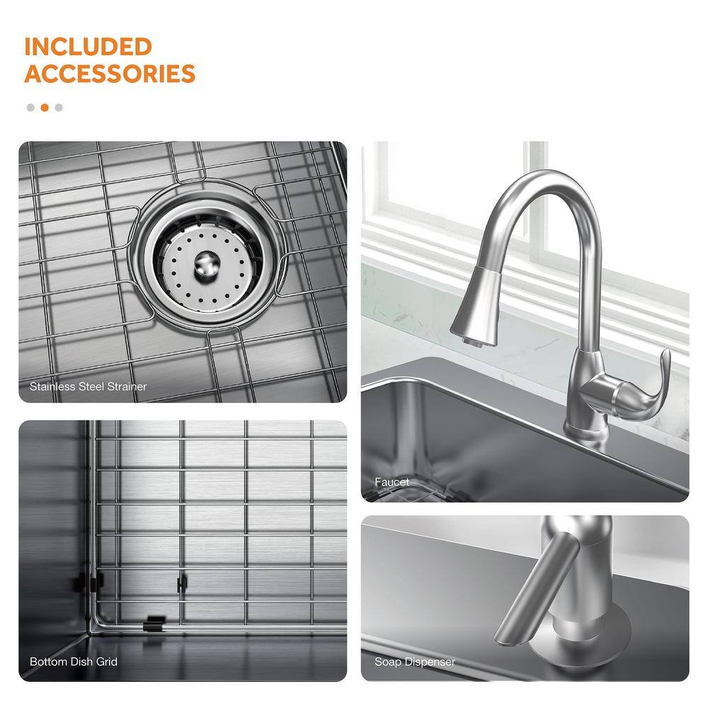 Glacier Bay All in-One 33 in. Drop-inUndermount Double Bowl 18 Gauge Stainless Steel 2-Hole Kitchen Sink with Pull-Down Faucet VT3322TA2PA1