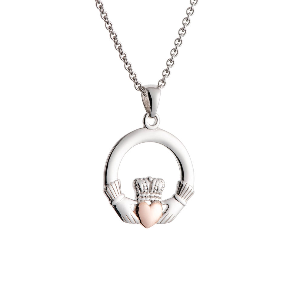 Galway Crystal Claddagh Pendant Sterling Silver & Rose Gold