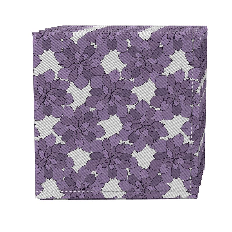 Napkin Set of 4， 100% Cotton， 20x20， Purple Floral Succulents