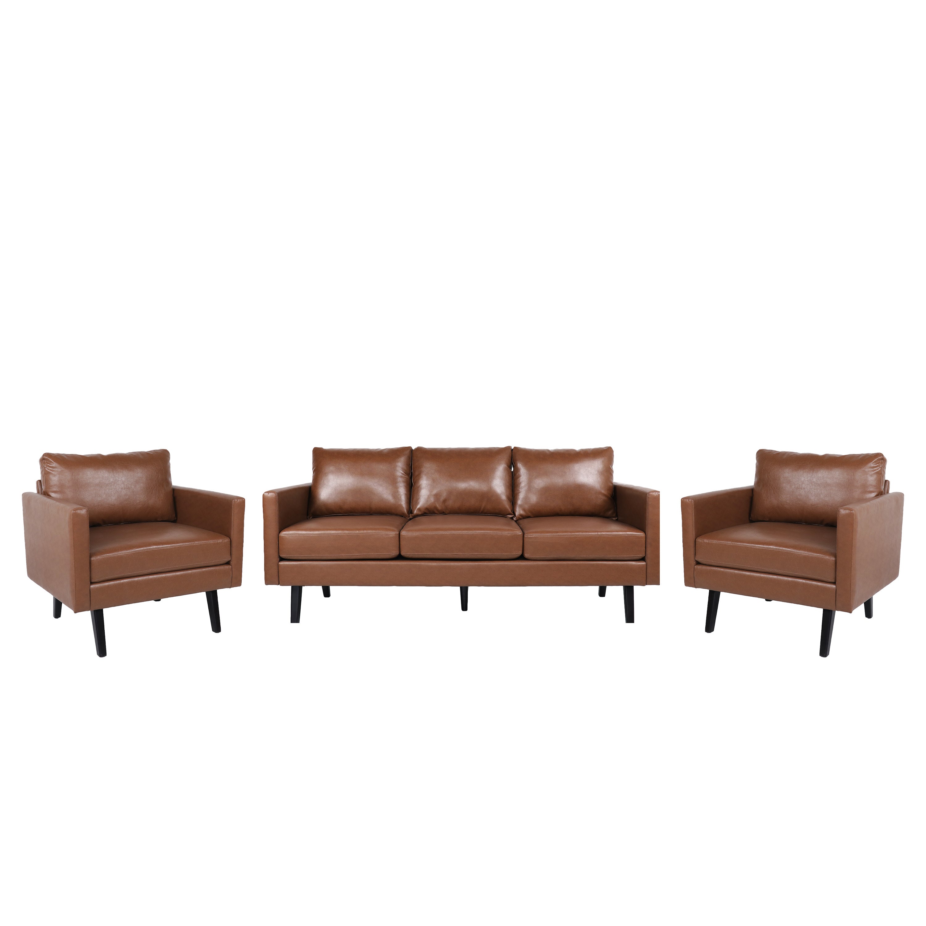 Dowd Mid Century Modern Faux Leather 3 Piece Living Room Sofa Set