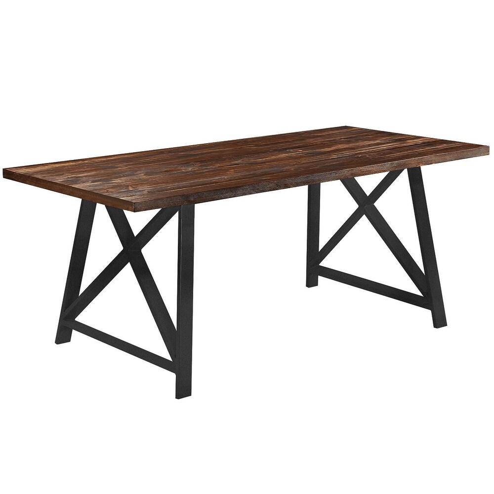 2xhome Dark Wood Industrial Mid Century Modern Steel Frame Metal Leg Dining Table Kitchen Home Commercial 71\