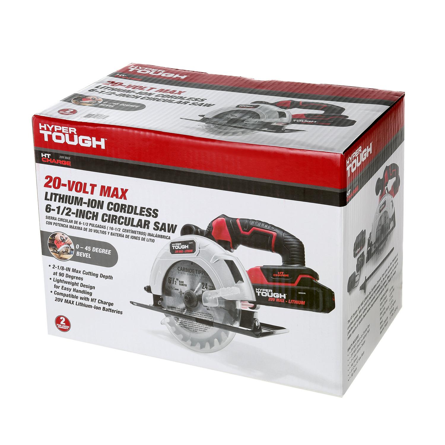 HyperTough 20V Lithium-ion 6-1/2 inch Circular Power Saw， Cordless， AQ80022G