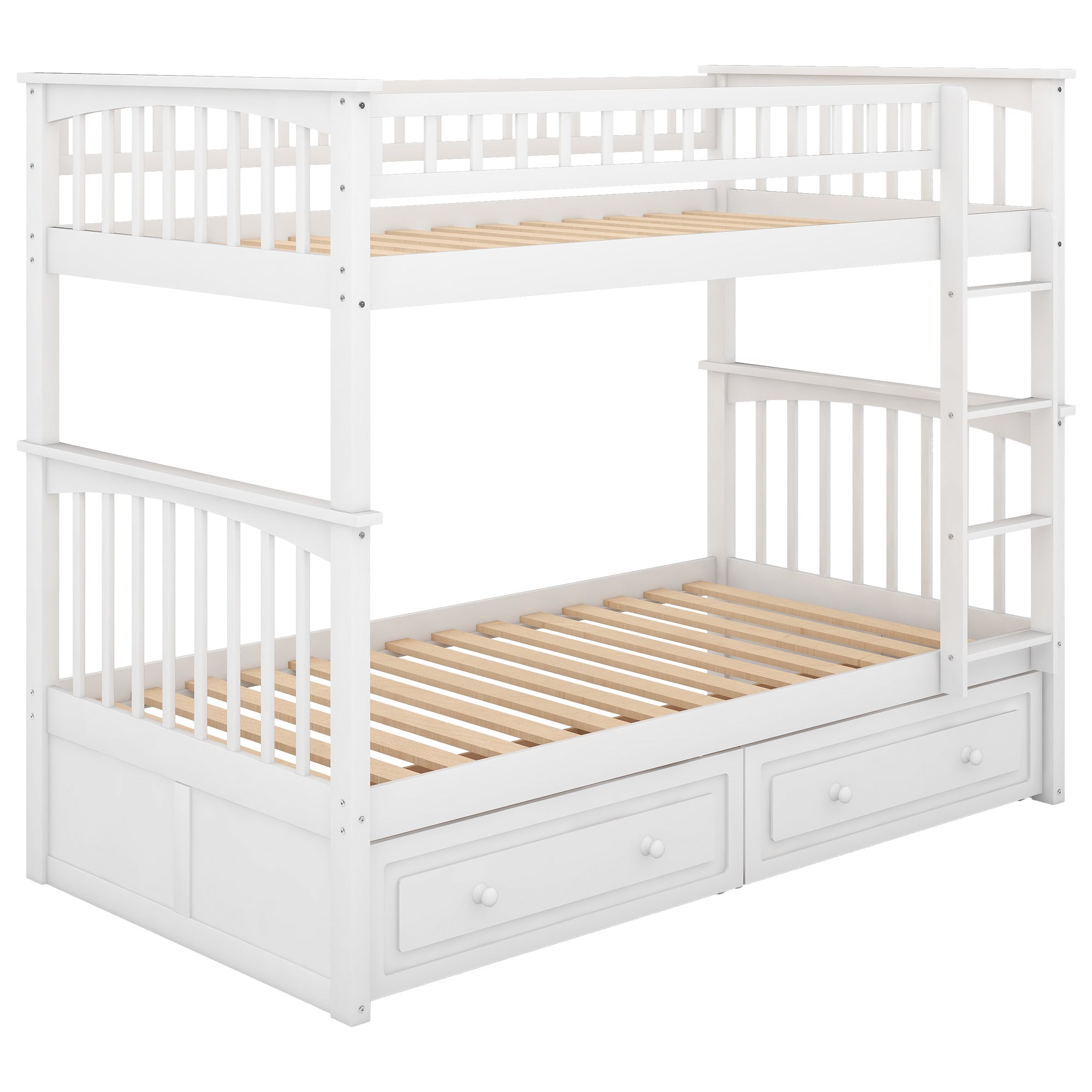 Euroco Twin Wood Bunk Bed with Drawers for Kids' Bedroom, White