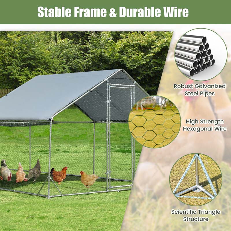 20 x 10 FT Half Spire Large Metal Chicken Coop Walk-in Poultry Cage Hen Duck Rabbit Run House with Cover