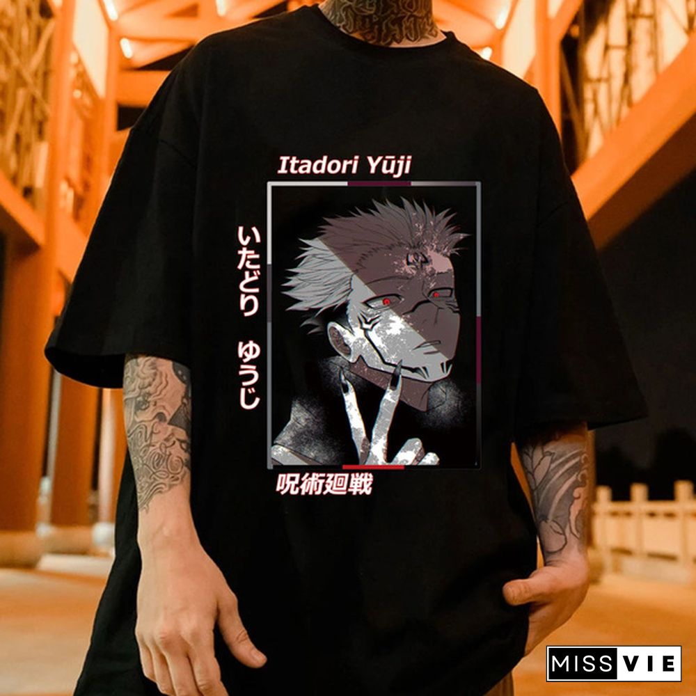 Itadori Yuji T-Shirt Halloween Round Neck Tees Cozy Cotton Tops Jujutsu Kaisen