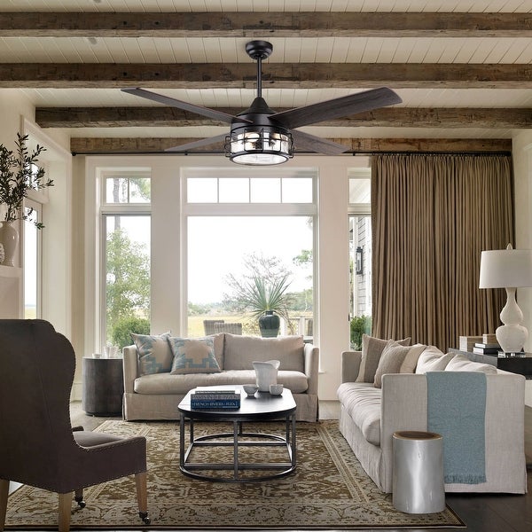 Farmhouse 4-Blade Oil Rubbed Bronze Glass Shade Ceiling Fan with Remote - 52-in W x 17.6-in H Shopping - The Best Deals on Ceiling Fans | 37240639